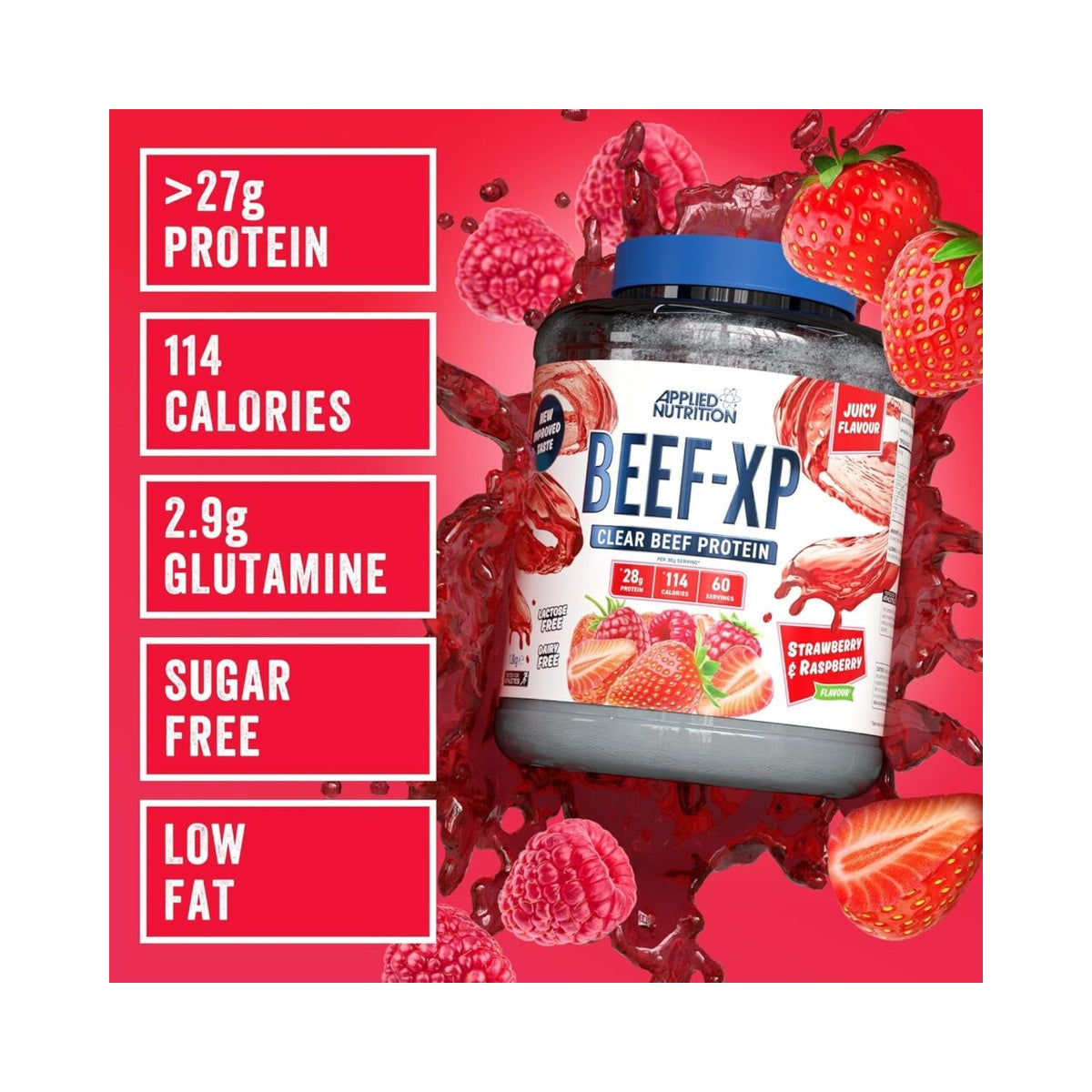 Applied Nutrition Beef XP - Clear Hydrolysed Beef Protein Isolate, Fruit Juice Style, Dairy Free Beef Protein Powder, Lactose Free, Zero Sugar, Low Fat, 1.8kg - 60 Servings