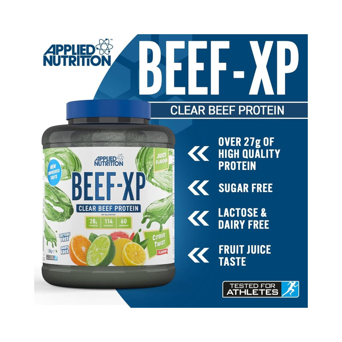 Applied Nutrition Beef XP - Clear Hydrolysed Beef Protein Isolate, Fruit Juice Style, Dairy Free Beef Protein Powder, Lactose Free, Zero Sugar, Low Fat, 1.8kg - 60 Servings