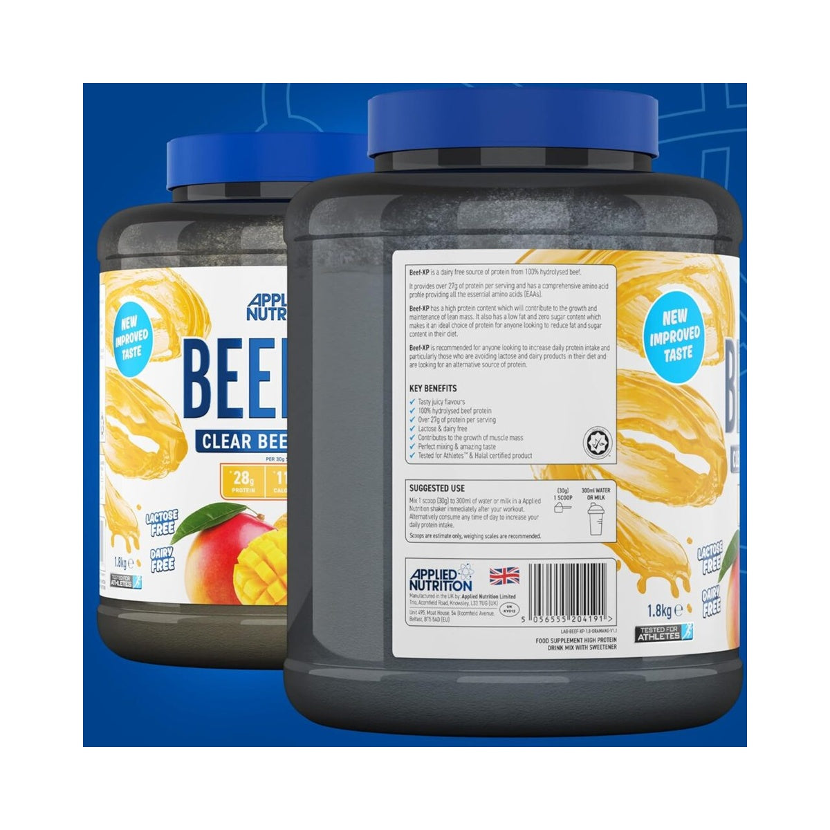 Applied Nutrition Beef XP - Clear Hydrolysed Beef Protein Isolate, Fruit Juice Style, Dairy Free Beef Protein Powder, Lactose Free, Zero Sugar, Low Fat, 1.8kg - 60 Servings
