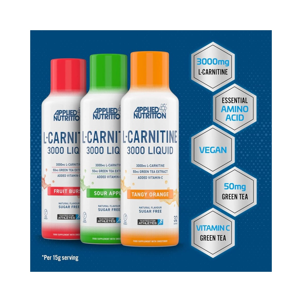 Applied Nutrition L Carnitine 3000 Liquid - L-Carnitine with Green Tea & Vitamin C, Boosts Energy & Weight Management, Vegan (480ml - 32 Servings)