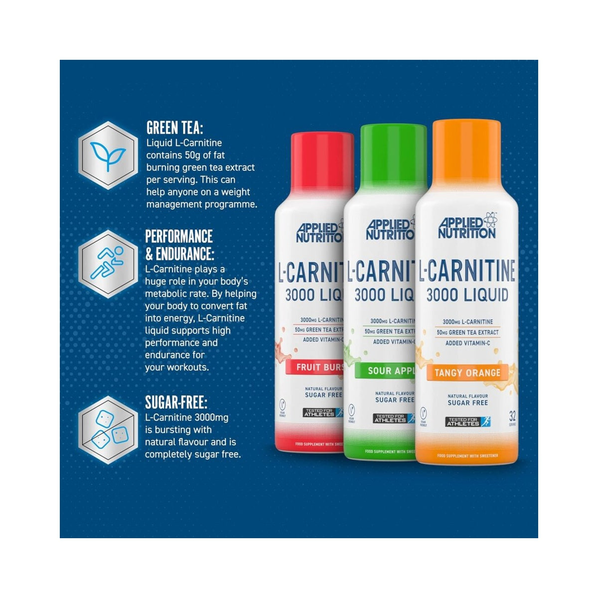 Applied Nutrition L Carnitine 3000 Liquid - L-Carnitine with Green Tea & Vitamin C, Boosts Energy & Weight Management, Vegan (480ml - 32 Servings)