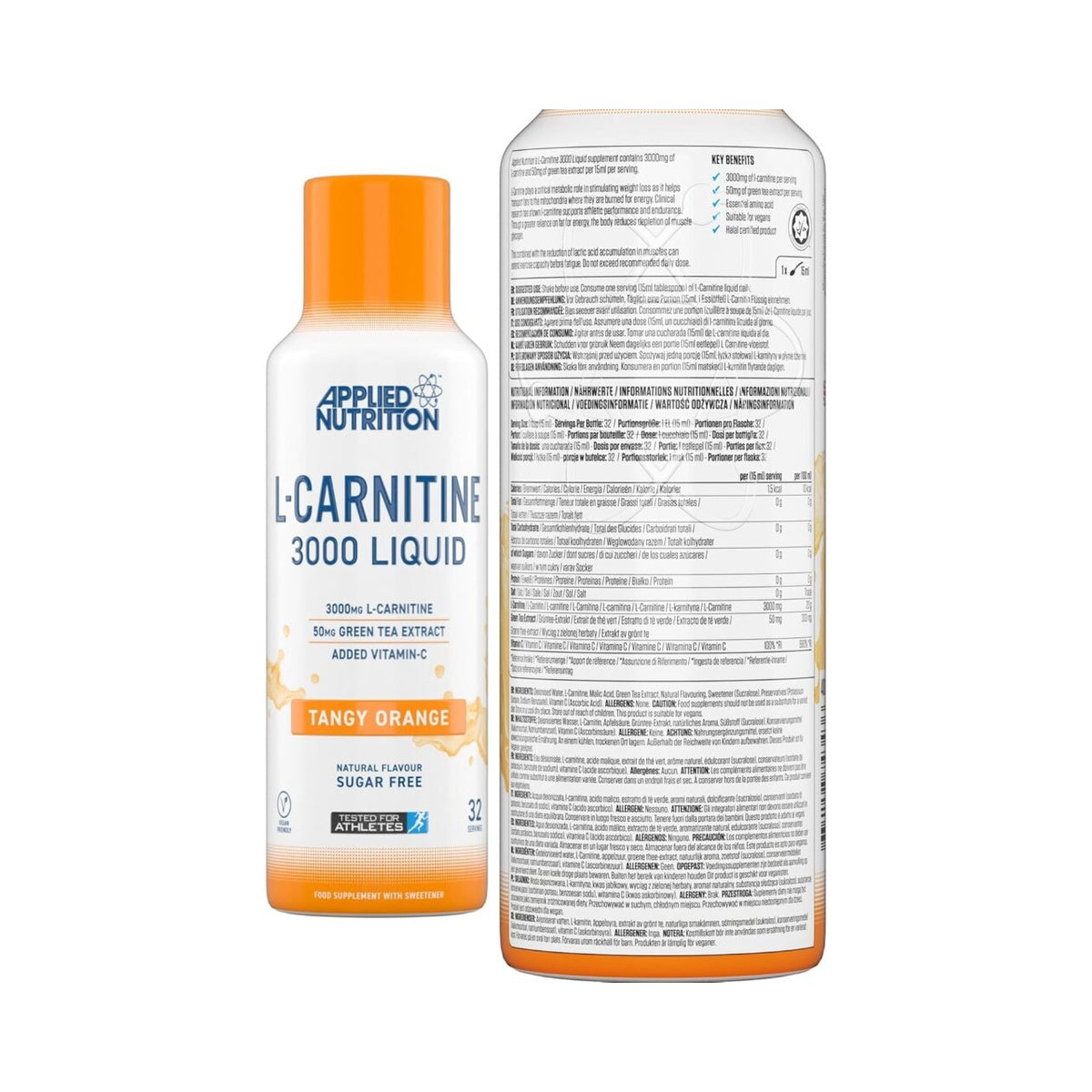 Applied Nutrition L Carnitine 3000 Liquid - L-Carnitine with Green Tea & Vitamin C, Boosts Energy & Weight Management, Vegan (480ml - 32 Servings)