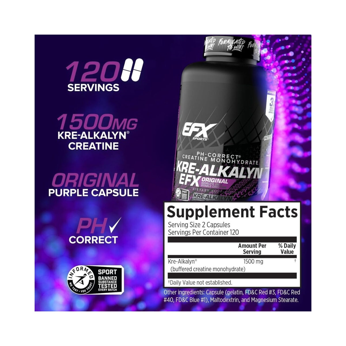 EFX Sports Kre-Alkalyn EFX | pH Correct Creatine Monohydrate Pill Supplement | Strength, Muscle Growth & Performance