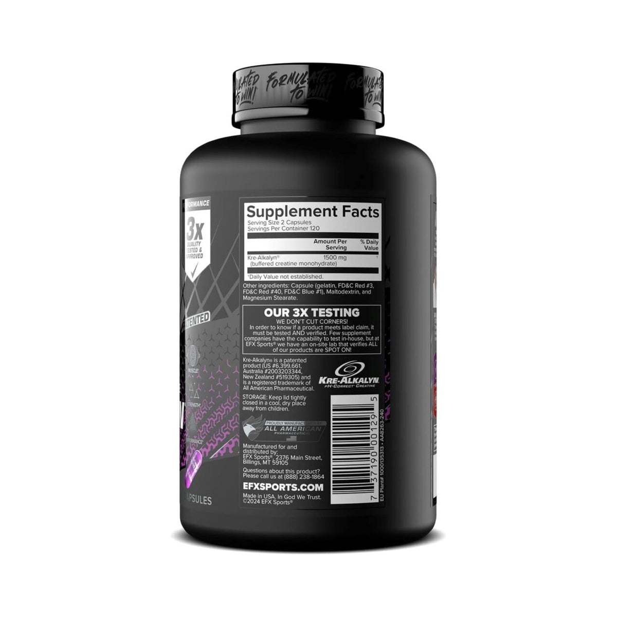 EFX Sports Kre-Alkalyn EFX | pH Correct Creatine Monohydrate Pill Supplement | Strength, Muscle Growth & Performance
