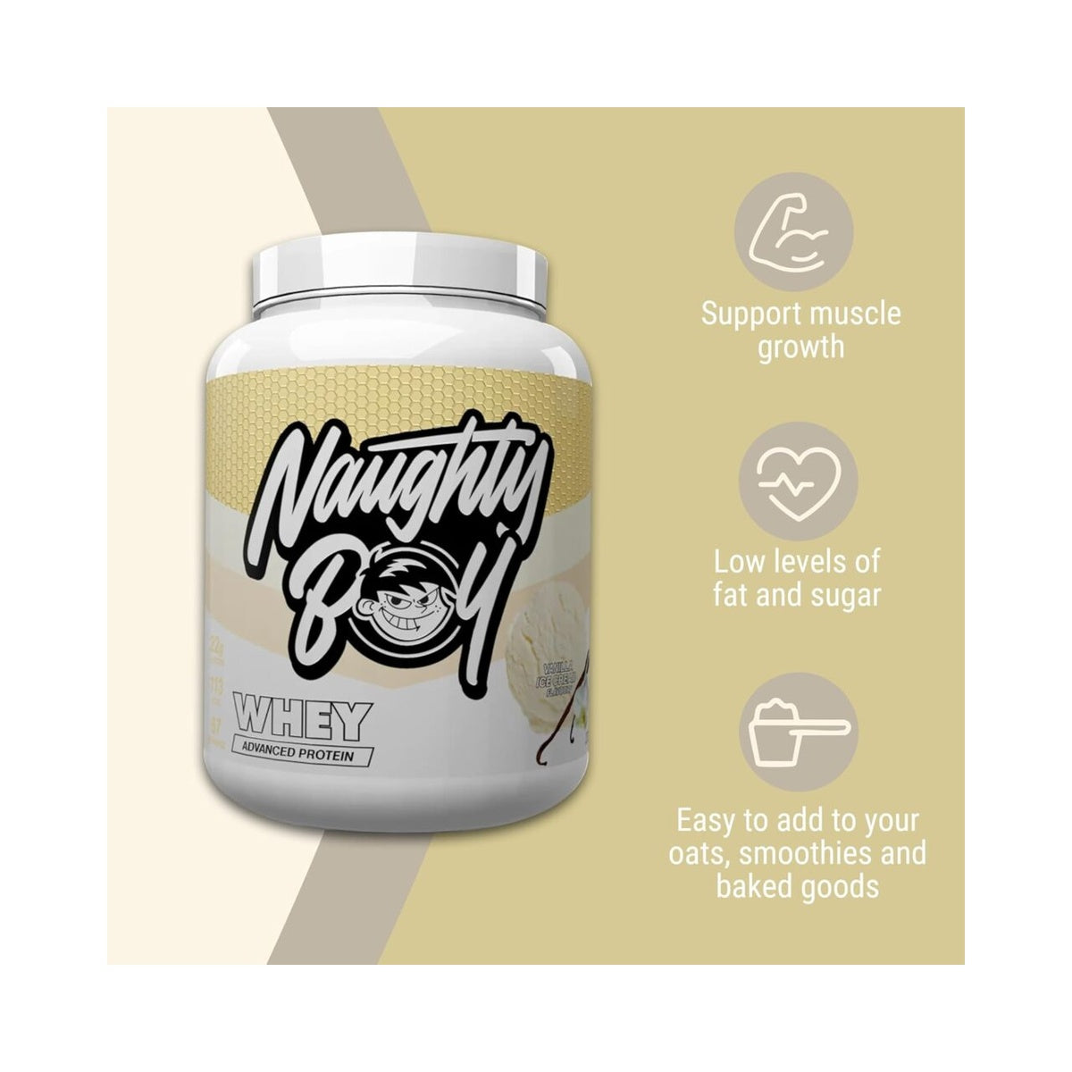 Naughty Boy Advanced 100% Whey Protein Powder.