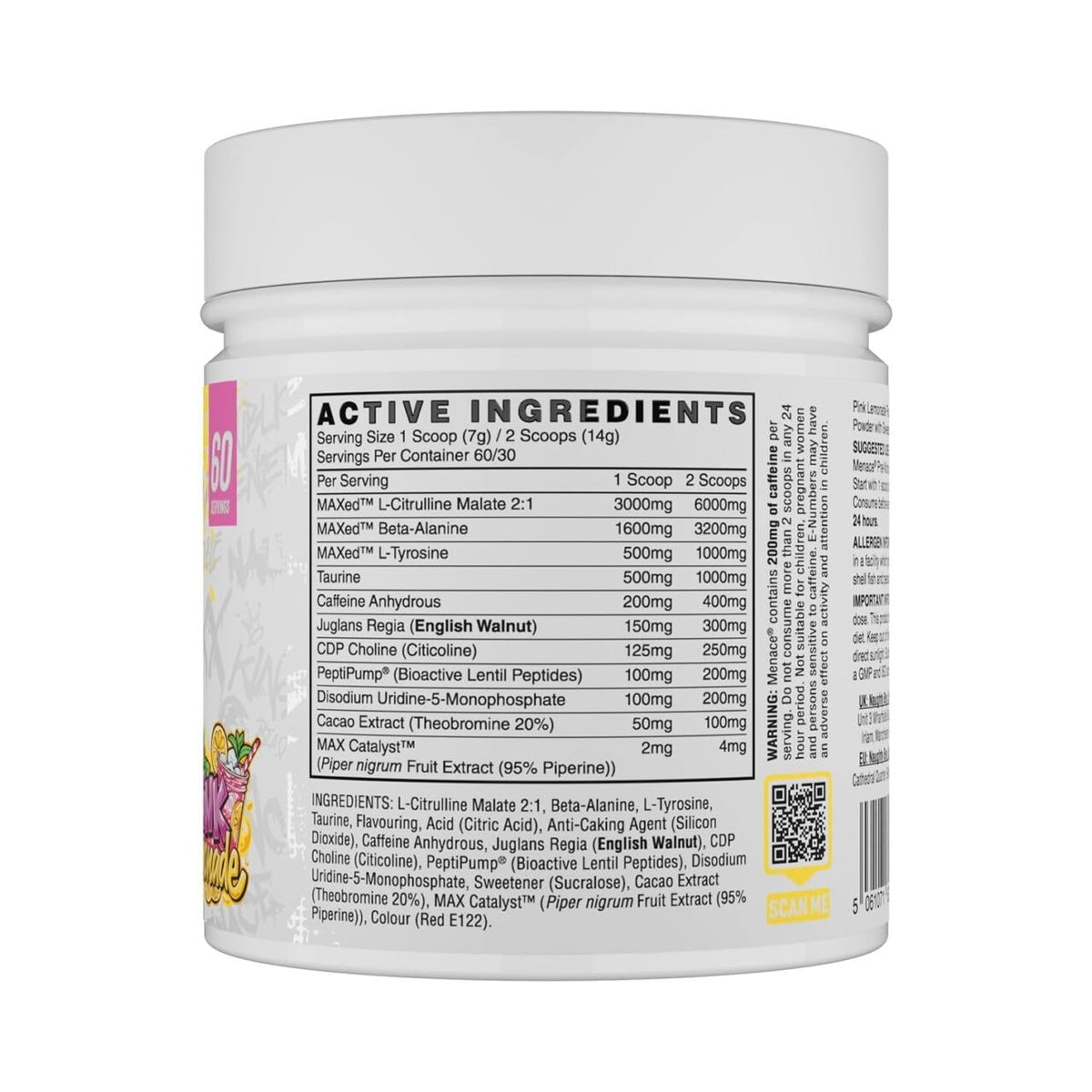 Naughty Boy Menace V2 Pre Workout - AI Powered Pre Workout Powder for Men & Women | Best Pre-Workout Energy Drink Supplements | Peptipump, Citrulline, Beta Alanine | 60 Servings