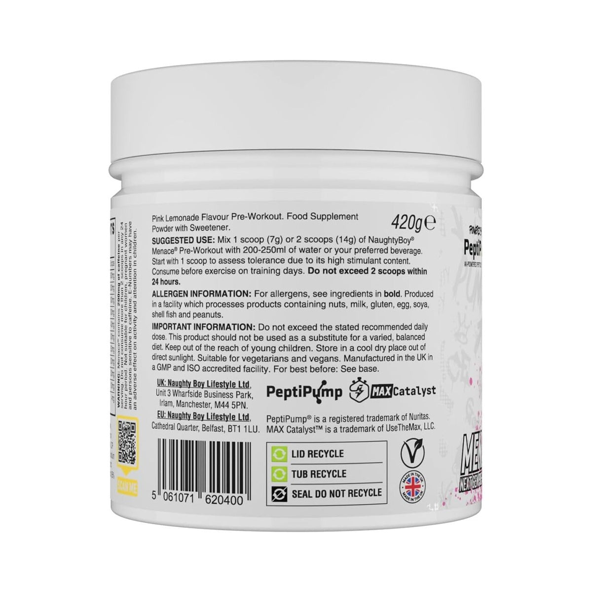 Naughty Boy Menace V2 Pre Workout - AI Powered Pre Workout Powder for Men & Women | Best Pre-Workout Energy Drink Supplements | Peptipump, Citrulline, Beta Alanine | 60 Servings