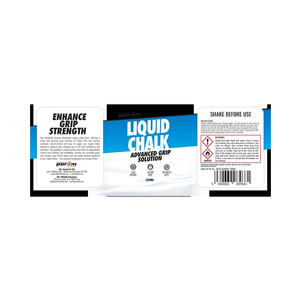 per4m Advanced Formula Liquid Chalk | Sweat Free Hands & Better Grip | Used for Weight Lifting, Bodybuilding, Power Lifting, Crossfit, Rock Climbing | 250ml