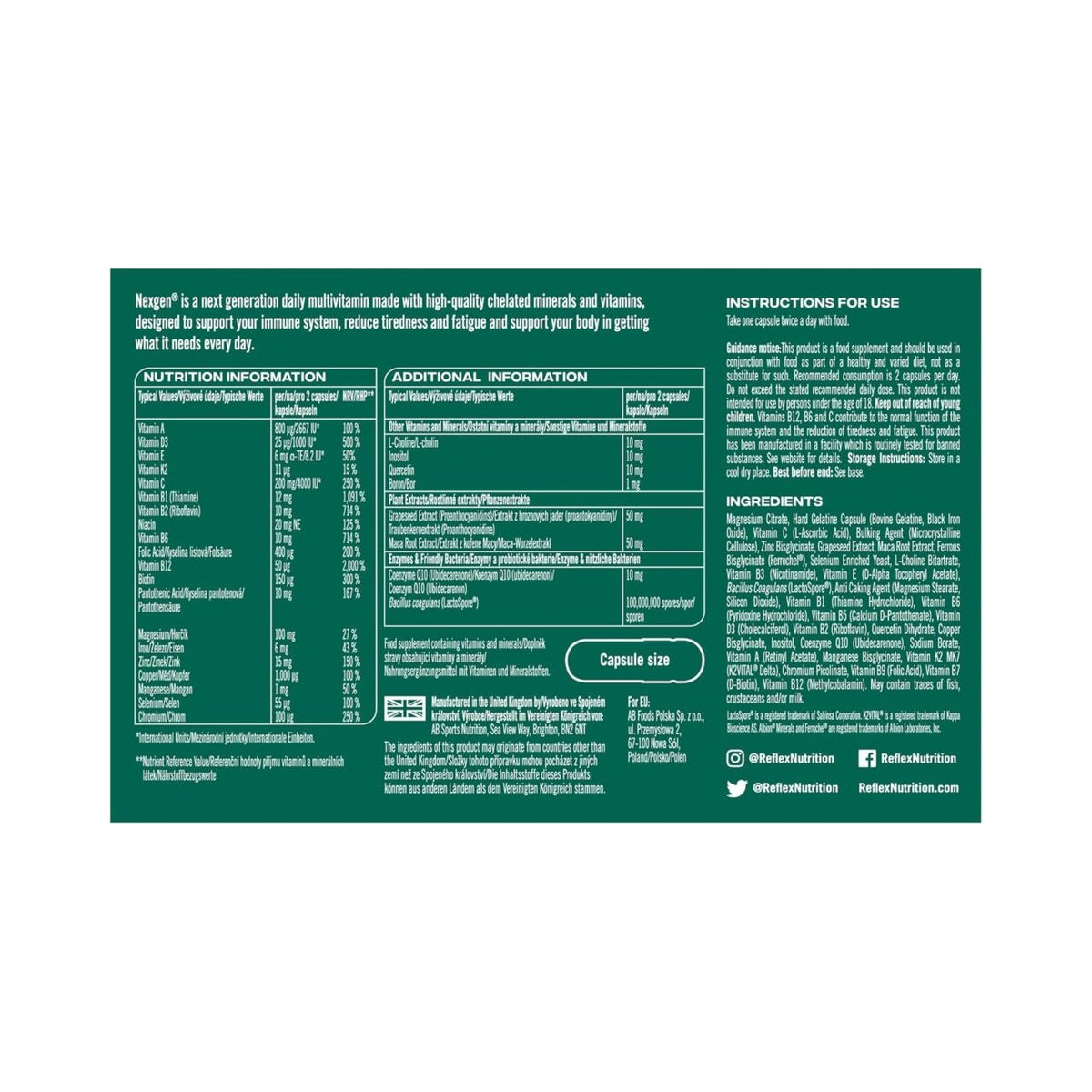Reflex Nutrition Nexgen® Multivitamins and Minerals for Immune Support (60 Capsules)